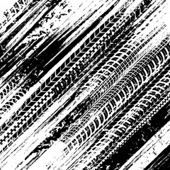 Car tires traces, wheel protector marks grunge texture. Vehicle burned rubber treads, motorcycle, racing car tire trails vector. Rally, motocross and off road motorsport, transport industry background © Vector Tradition