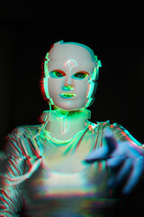 Portrait of futuristic robot. Image with glitch effect.