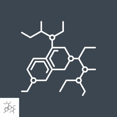 Molecule related vector thin line icon. Isolated on black background. Editable stroke. Vector illustration.