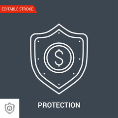 Protection Icon. Thin Line Vector Illustration - Adjust stroke weight - Expand to any Size - Easy Change Colour - Editable Stroke