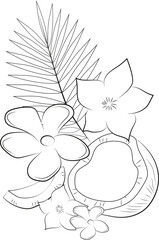 Coloring pages. Fruits, plants, flowers, leaves, trees, berries, beautiful women. Coloring for adults. Anti-stress coloring. Floral, tropical, nature themes to color.