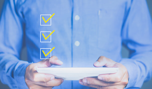 Checklist concept, Checkboxes with marker yellow, copy space