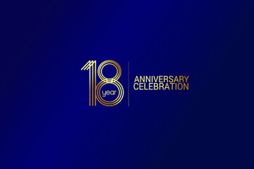 18 year anniversary celebration Gold Line. logotype isolated on Blue background for celebration, invitation card, and greeting card-Vector