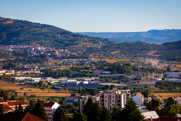 Fototapeta na wymiar Aerial view of Portuguese town Covilha and district Castelo Branco. View from mountains Serra de Estrela
