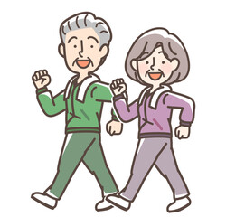 ウォーキングをする男女　お年寄り
