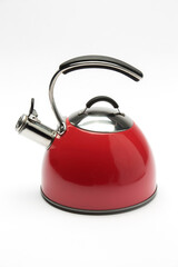 A Modern Retro Red Coffe pot on a White Background
