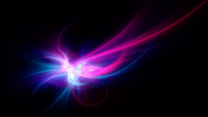 Abstract background, smooth blue red lines on a black background