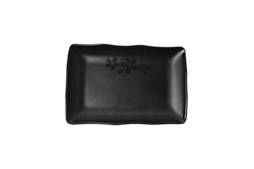 Top view of black plate isolated on a white background.