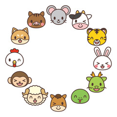 Animal frame vector illustration 十二支の顔のアイコンフレーム