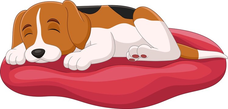 Cute dog cartoon sleep on the pillow