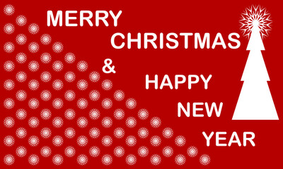 Postcard Christmas tree white on red Happy holidays