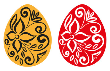 Painted eggs with floral ornaments. Elements for Easter design.