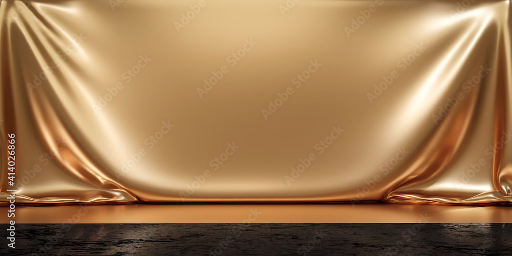 Aufkleber gold product background stand or podium pedestal on luxury advertising display with blank backdrops.