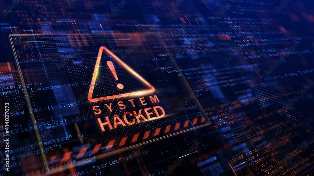 Poster warning of a system hacked. virus, cyber attack, malware concept. 3d rendering.