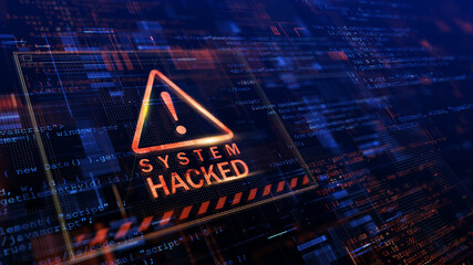 Warning of a system hacked. Virus, cyber attack, malware concept. 3d rendering. - obrazy, fototapety, plakaty