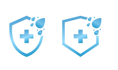 Waterproof icon. Shield with a plus sign and waterdrop. water protection icon. Illustration vector