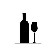 Wine bottle and glass isolated on white background. Drink icon. Flat design. Vector illustration