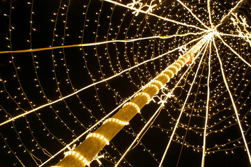 Inside of a Chrismas Lights Lit Structure Representing a Christmas Tree