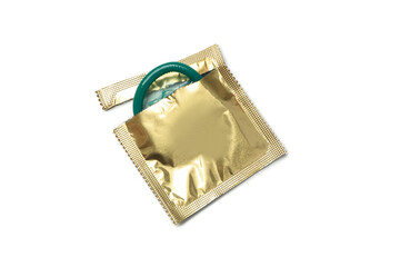 Blank single condom isolated on white background