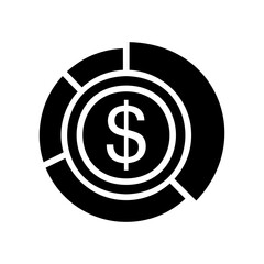 Pie chart money icon vector illustration in solid style about marketing and growth for any projects