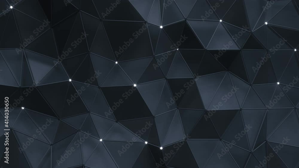 Aufkleber black low poly wall with glowing vertices. abstract background. seamless loop 3d render animation