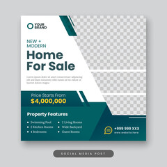Home for sale social media post template. Real estate square banner