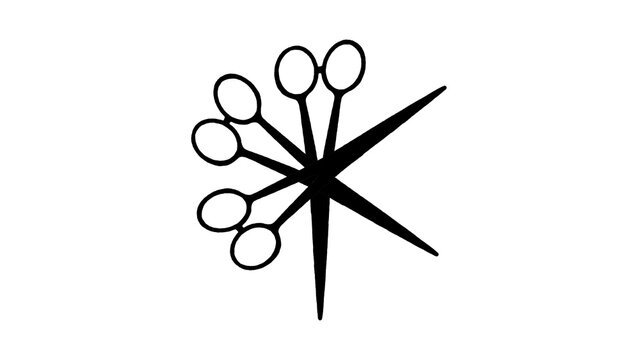 Die drei Haarschere als Illustration in schwarz. Friseure &ouml;ffnen wieder, Freisteller mit Textvorlage.