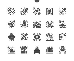 Spacecraft. Space satellite. Moon rover. Navigation, science, spaceship, ship, technology, flight, galaxy, exploration, astronomy. Technology and innovation. Vector Solid Icons. Simple Pictogram