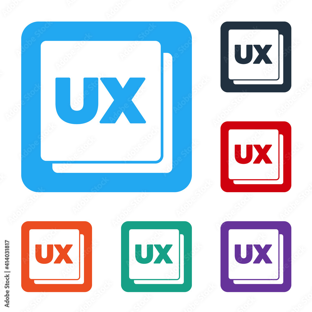 Poster white ui or ux design icon isolated on white background. set icons in color square buttons. vector.