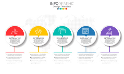 Timeline infographic template with arrows and 5 options flat design