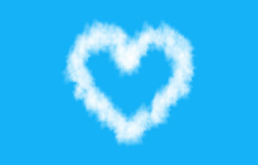 Plane track or white cloud heart isolated on blue background.