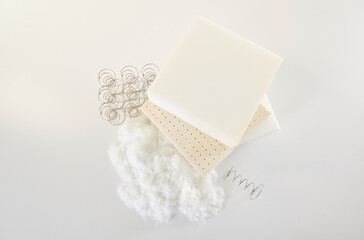 Bed sponge and spring with cotton on the white table style.