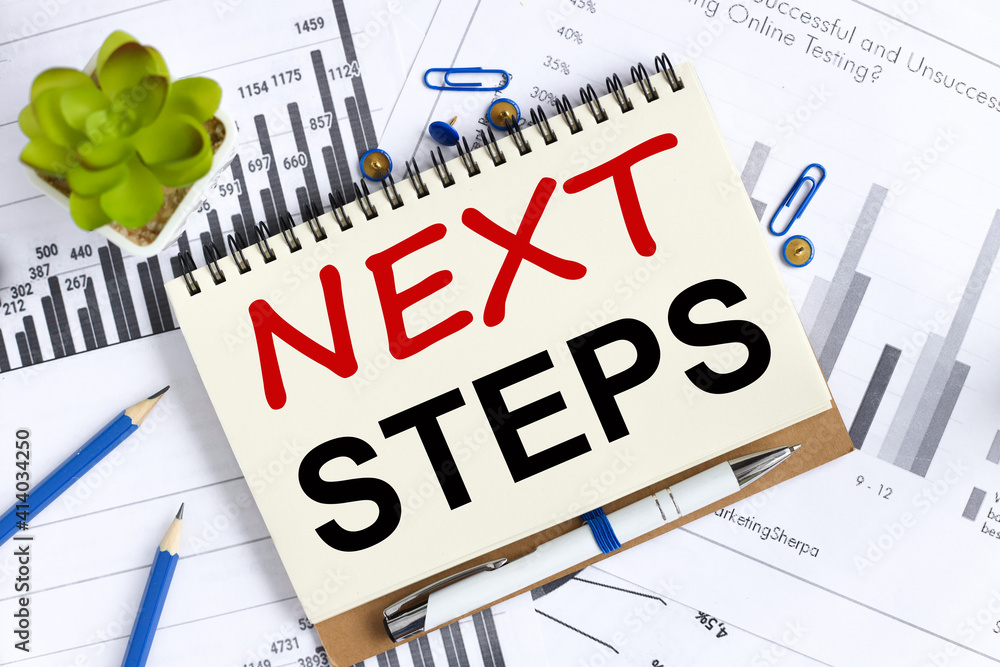 Poster next steps. claim denied. text on white notepad paper on light background