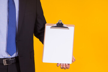 businessman with poster or documents