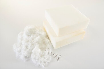 Bed sponge and spring with cotton on the white table style.