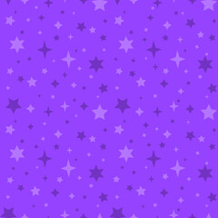 Monochrome seamless pattern with purple stars on violet background. Stock vector illustration.