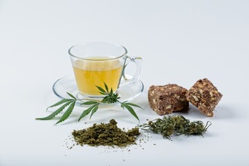 Medicinal Cannabis tea  ,cannabis plant with cannabis chocolate biscuits
