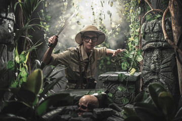 Brave woman exploring the jungle