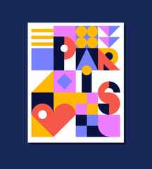 Paris geometric colorful  poster. Pop art design for prints on clothing, t-shirts, banner, flyer, cards, souvenir, poster - 414038468