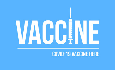 COVID Vaccine Here, Ampoule Vaccine and Syringe Flat Color Design Icon