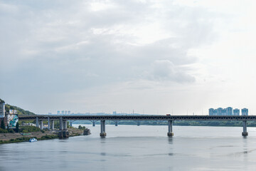 The ship sails along the Oka River. Nizhny Novgorod