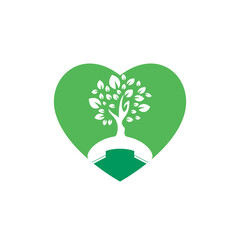 Nature call vector logo design. Handset tree with heart icon design template.	