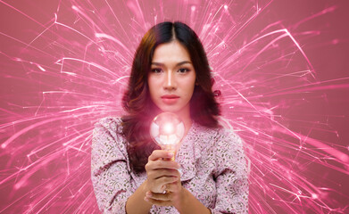 Concept Woman can do Creative Thinking Idea. Sweet Pink Pastel Tone