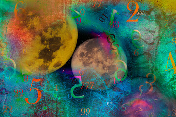 Space planet colorful background and numerology

