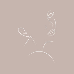 Minimal woman fale line art. Woman portrait for beauty salon, logo and emblem. Contemporary portrait line art vector for label and cosmetics © Phantasm