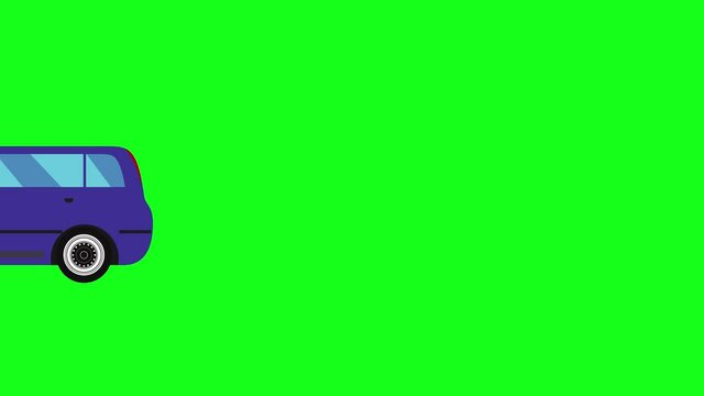 Moving automobile car animation on green screen chroma key, flat design element, graphic source