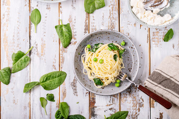 Vegetarian egg pasta Carbonara