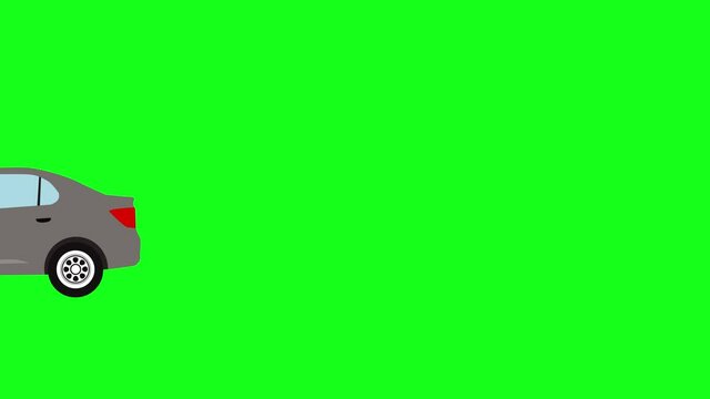 Moving automobile car animation on green screen chroma key, flat design element, graphic source