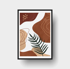 Botanical wall art abstract vector. Foliage line drawing. Neutral boho art print. Minimal mid century wall art print for bedroom decor. Gallery decor poster, terracota watercolor for bohemian interior