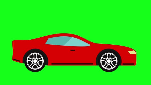 Moving automobile car animation on green screen chroma key, flat design element, graphic source